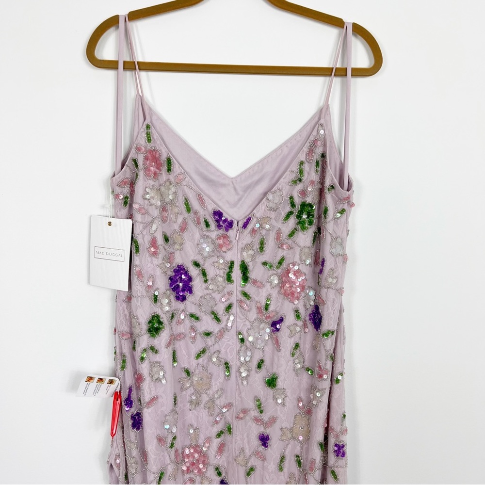 Mac Duggal Embellished Lace Sleeveless V-Neck Gown Lilac Multi 10893 - Picture 13 of 14
